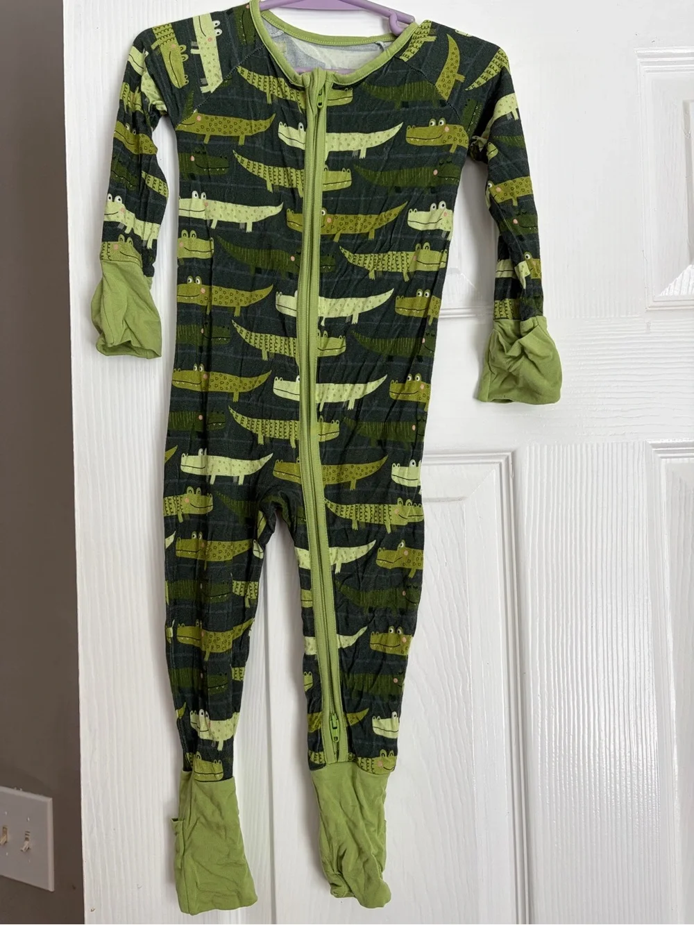 Little Sleepies Olive & Lime Crocodile Print Footed One-Piece